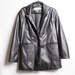 Sebby Collection Faux Leather Blazer Women‎ Large Black Excellent SL2629 Vegan